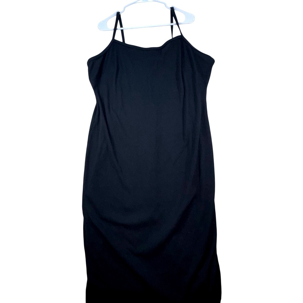 Savage X Fenty Cami Midi Dress Womens 4X Black Ribbed Bodycon Side Slit